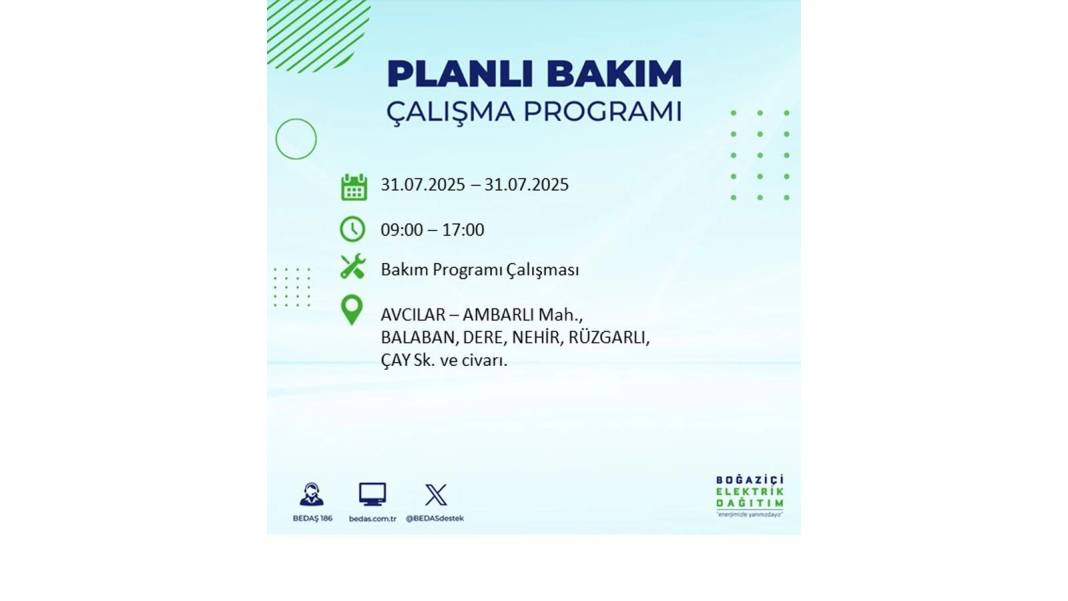 BÜYÜK ELEKTRİK KESİNTİSİ OLACAK: BEDAŞ 31 Temmuz Perşembe elektrik kesintisi yaşayacak ilçeleri sıraladı! 75