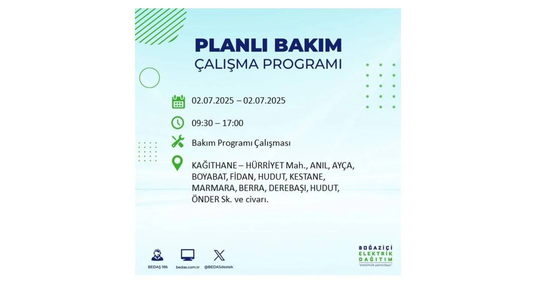 O İLÇELERDE UZUN SÜRE ELEKTRİK OLMAYACAK: BEDAŞ 2 Temmuz Çarşamba elektrik kesintisi yaşayacak ilçeleri sıraladı 23