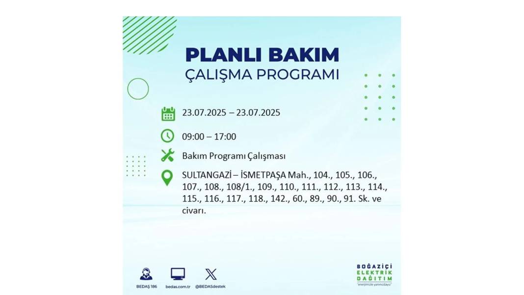 BÜYÜK ELEKTRİK KESİNTİSİ YAŞANACAK: BEDAŞ 23 Temmuz Çarşamba günü elektrik kesintisi yaşayacak ilçeleri sıraladı! 12