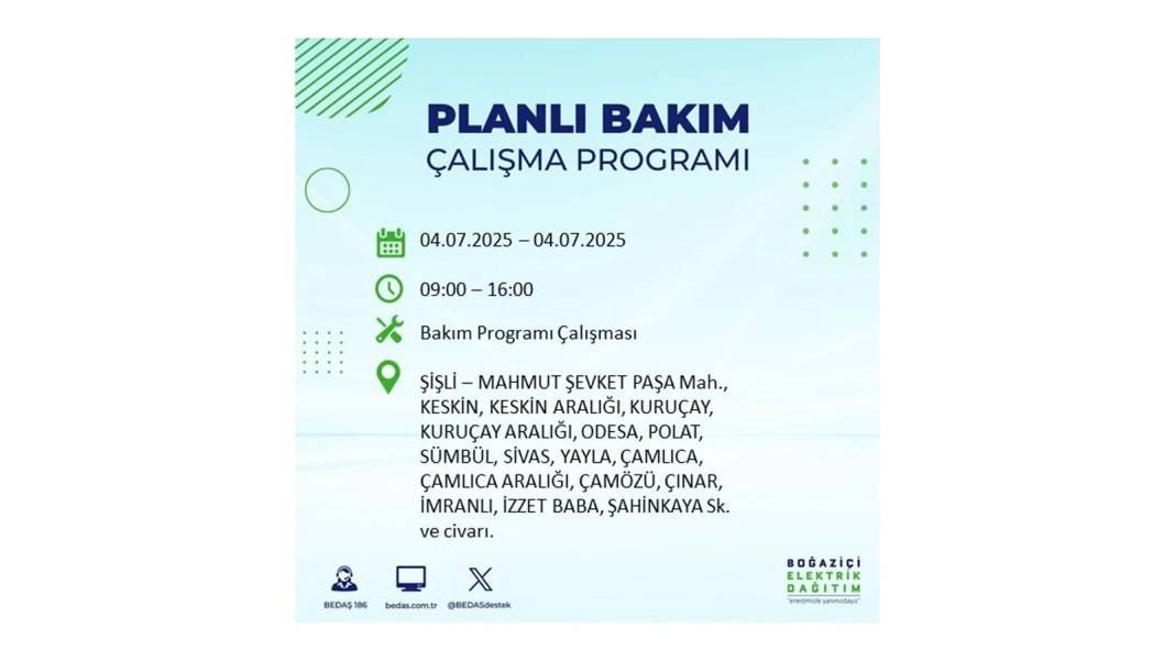 BÜYÜK KESİNTİ YAŞANACAK: BEDAŞ 4 Temmuz Cuma elektrik kesintisi yaşayacak ilçeleri sıraladı. Elektrikler ne zaman gelecek? 14