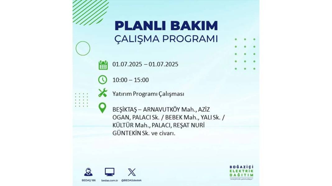 O İLÇELERDE ELEKTRİK OLMAYACAK: BEDAŞ 1 Temmuz Salı elektrik kesintisi yaşayacak ilçeleri sıraladı! 23