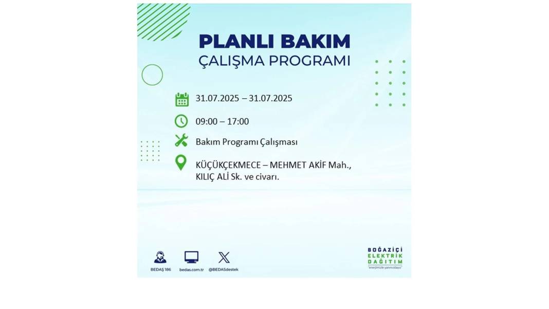 BÜYÜK ELEKTRİK KESİNTİSİ OLACAK: BEDAŞ 31 Temmuz Perşembe elektrik kesintisi yaşayacak ilçeleri sıraladı! 23