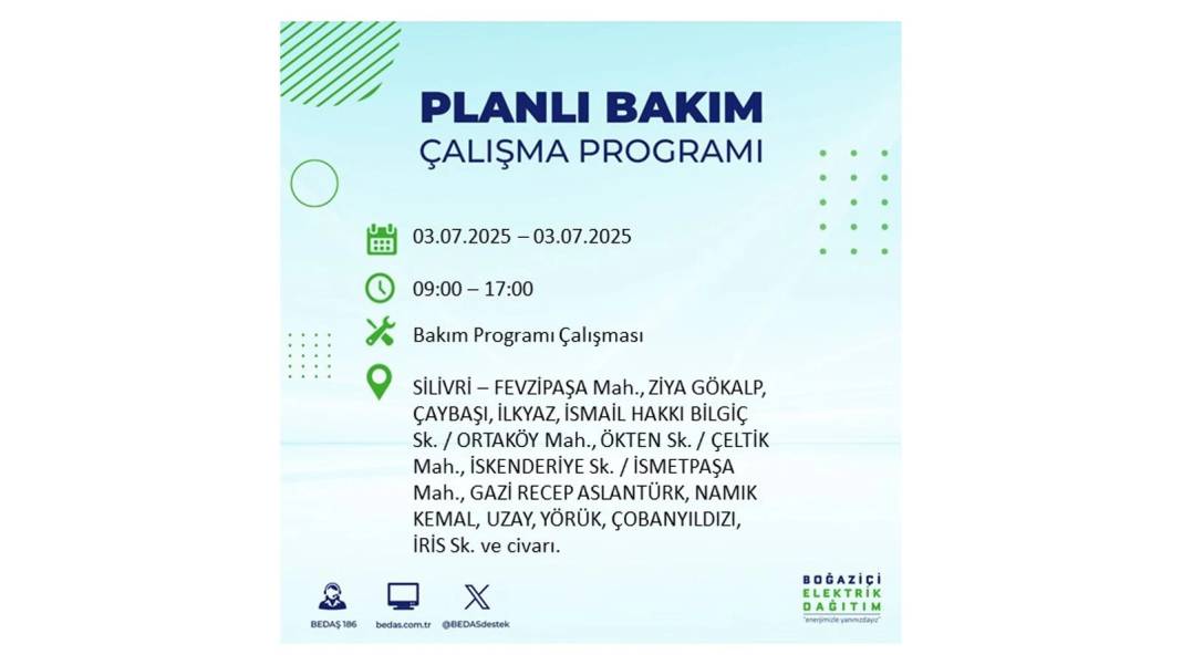 KARANLIĞA GÖMÜLECEKLER: 3 Temmuz Perşembe elektrik kesintisi yaşayacak ilçeler belli oldu. BEDAŞ o ilçeleri uyardı! 10