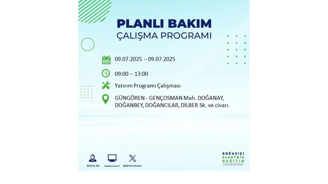SAATLERCE ELEKTRİK OLMAYACAK: BEDAŞ 9 Temmuz Çarşamba elektrik kesintisi yaşayacak ilçeleri sıraladı! 28