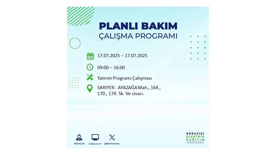 O İLÇELERDE ELEKTRİK OLMAYACAK: BEDAŞ 17 Temmuz Perşembe elektrik kesintisi yaşayacak ilçeleri sıraladı! 30