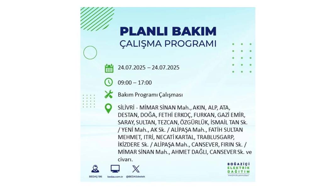 BÜYÜK KESİNTİ YAŞANACAK: BEDAŞ 24 Temmuz Perşembe elektrik kesintisi yaşayacak ilçeleri sıraladı. Elektrikler ne zaman gelecek? 4