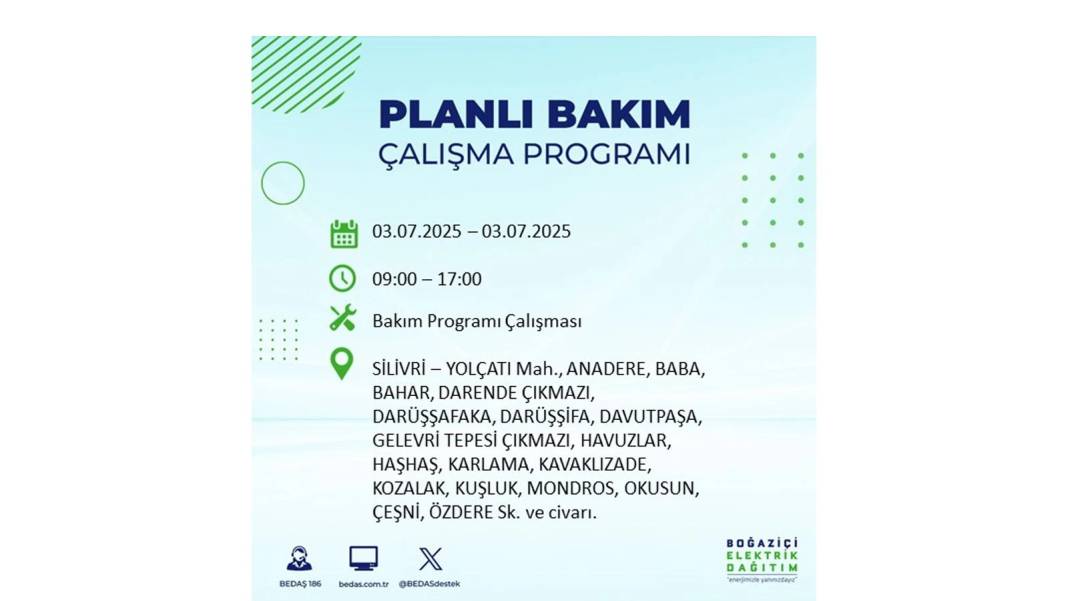 KARANLIĞA GÖMÜLECEKLER: 3 Temmuz Perşembe elektrik kesintisi yaşayacak ilçeler belli oldu. BEDAŞ o ilçeleri uyardı! 8