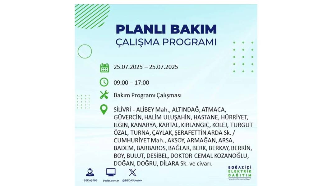 O İLÇELERDE ELEKTRİK OLMAYACAK: BEDAŞ 25 Temmuz Cuma elektrik kesintisi yaşayacak ilçeler belli oldu! 13