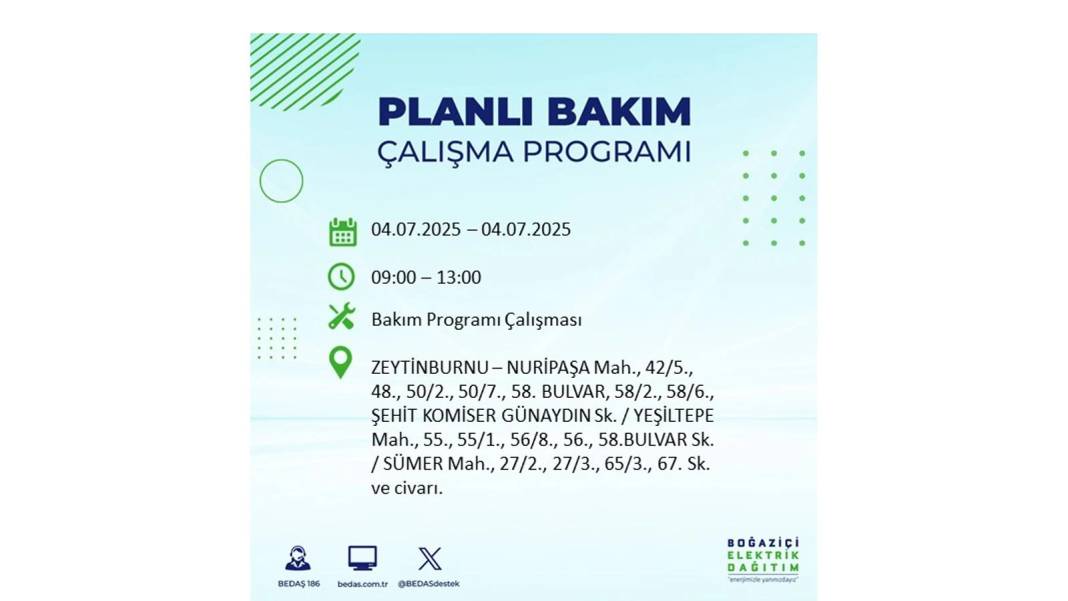 BÜYÜK KESİNTİ YAŞANACAK: BEDAŞ 4 Temmuz Cuma elektrik kesintisi yaşayacak ilçeleri sıraladı. Elektrikler ne zaman gelecek? 11