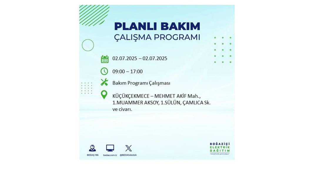 O İLÇELERDE UZUN SÜRE ELEKTRİK OLMAYACAK: BEDAŞ 2 Temmuz Çarşamba elektrik kesintisi yaşayacak ilçeleri sıraladı 21