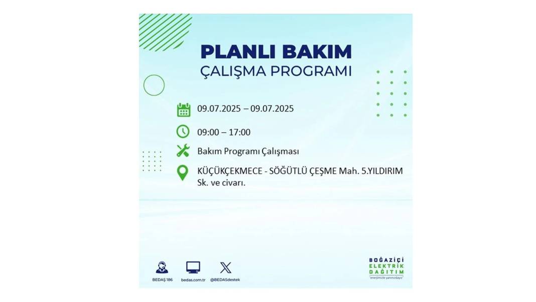 SAATLERCE ELEKTRİK OLMAYACAK: BEDAŞ 9 Temmuz Çarşamba elektrik kesintisi yaşayacak ilçeleri sıraladı! 29