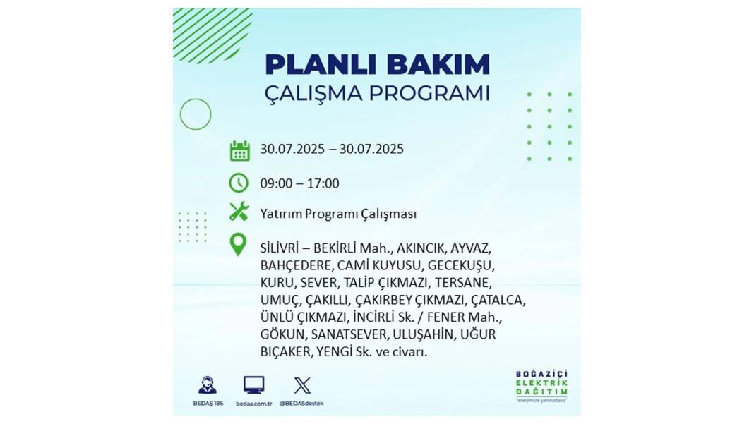 O İLÇELER KARANLIĞA GÖMÜLECEK: BEDAŞ 30 Temmuz Çarşamba elektrik kesintisi yaşayacak ilçeleri sıraladı! 6