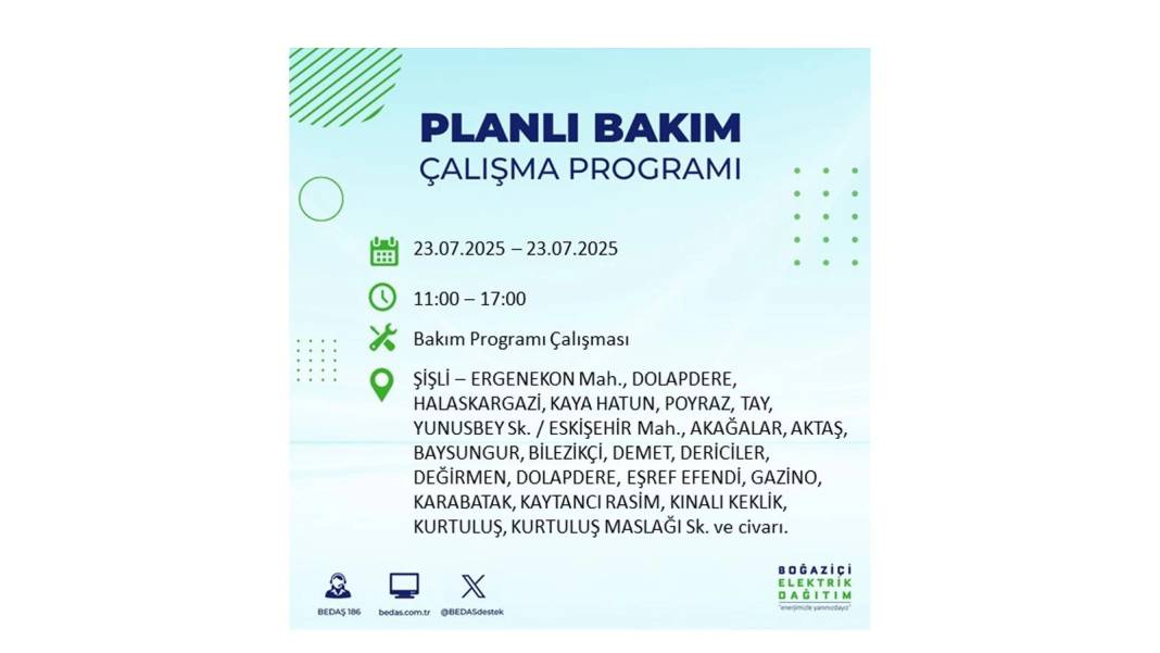 BÜYÜK ELEKTRİK KESİNTİSİ YAŞANACAK: BEDAŞ 23 Temmuz Çarşamba günü elektrik kesintisi yaşayacak ilçeleri sıraladı! 9