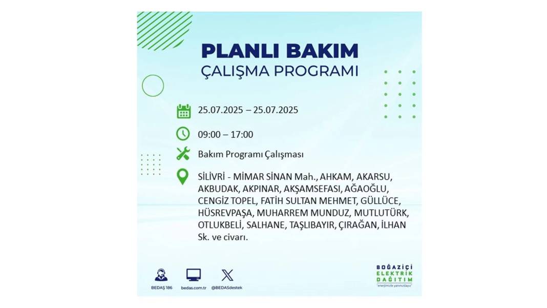 O İLÇELERDE ELEKTRİK OLMAYACAK: BEDAŞ 25 Temmuz Cuma elektrik kesintisi yaşayacak ilçeler belli oldu! 11