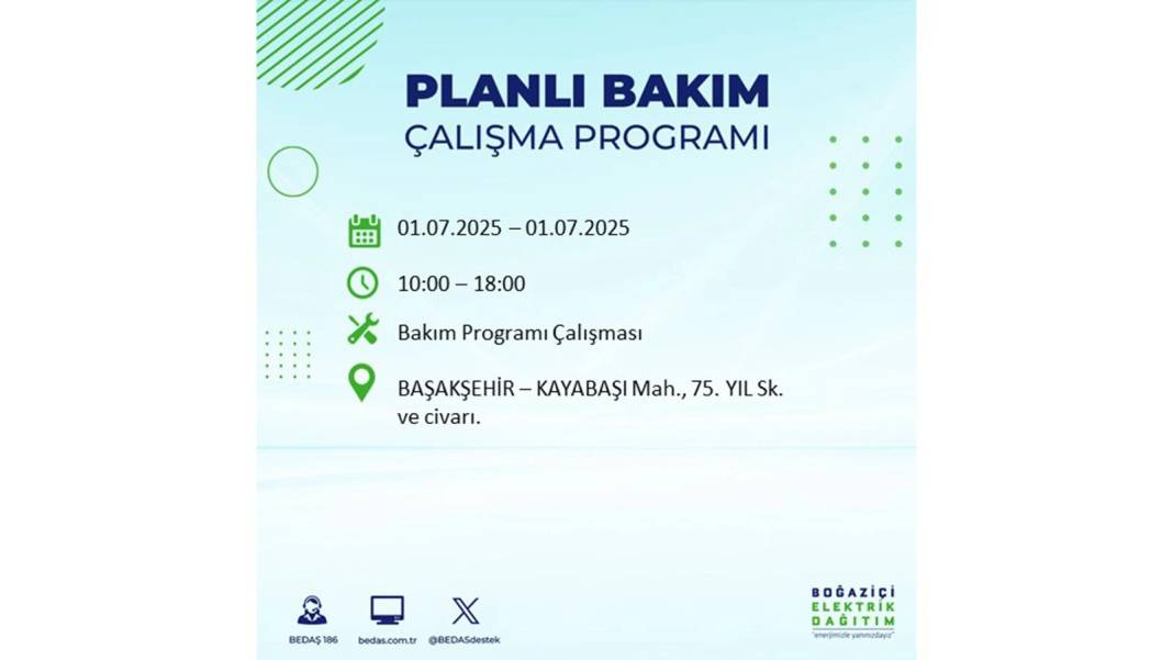 O İLÇELERDE ELEKTRİK OLMAYACAK: BEDAŞ 1 Temmuz Salı elektrik kesintisi yaşayacak ilçeleri sıraladı! 20