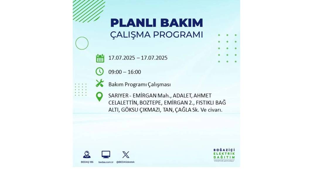 O İLÇELERDE ELEKTRİK OLMAYACAK: BEDAŞ 17 Temmuz Perşembe elektrik kesintisi yaşayacak ilçeleri sıraladı! 26