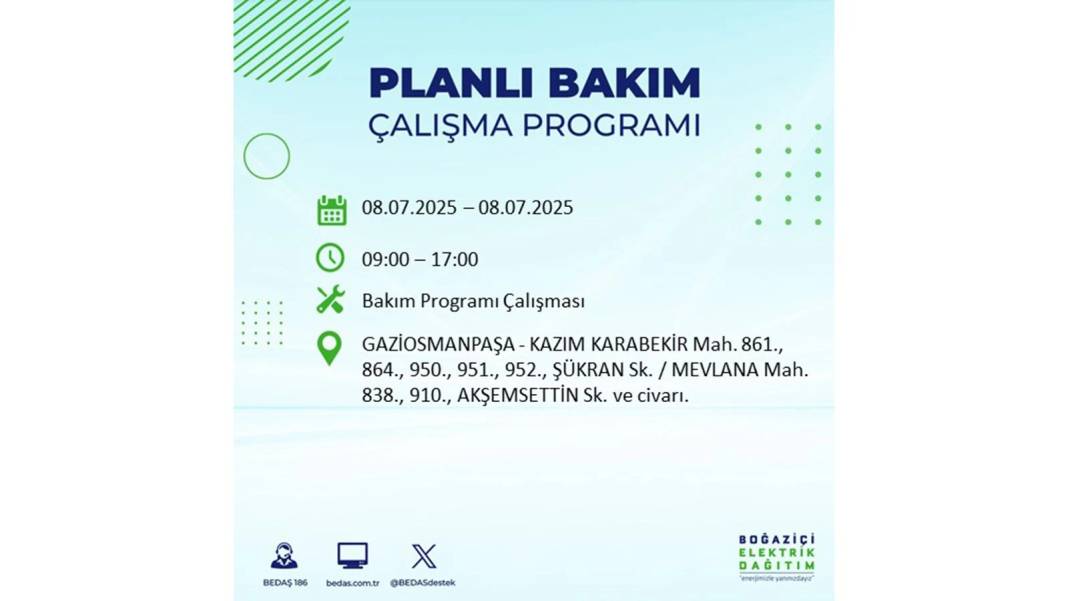 O İLÇELER KARANLIĞA GÖMÜLECEK: BEDAŞ 8 Temmuz Salı elektrik kesintisi yaşayacak ilçeleri sıraladı. Elektrikler ne zaman gelecek? 39