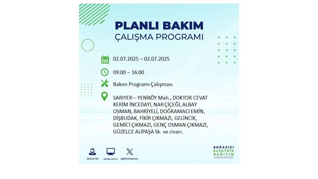 O İLÇELERDE UZUN SÜRE ELEKTRİK OLMAYACAK: BEDAŞ 2 Temmuz Çarşamba elektrik kesintisi yaşayacak ilçeleri sıraladı 19