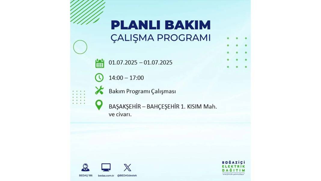 O İLÇELERDE ELEKTRİK OLMAYACAK: BEDAŞ 1 Temmuz Salı elektrik kesintisi yaşayacak ilçeleri sıraladı! 19