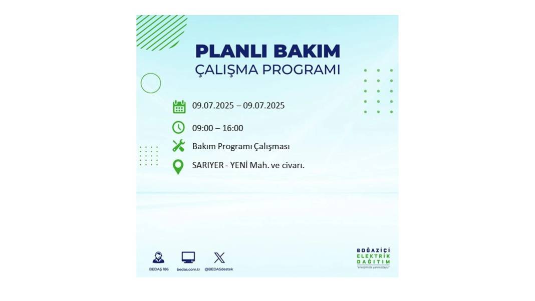SAATLERCE ELEKTRİK OLMAYACAK: BEDAŞ 9 Temmuz Çarşamba elektrik kesintisi yaşayacak ilçeleri sıraladı! 23
