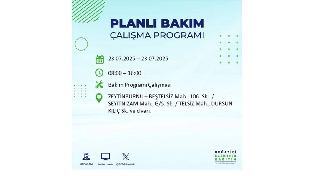 BÜYÜK ELEKTRİK KESİNTİSİ YAŞANACAK: BEDAŞ 23 Temmuz Çarşamba günü elektrik kesintisi yaşayacak ilçeleri sıraladı! 6