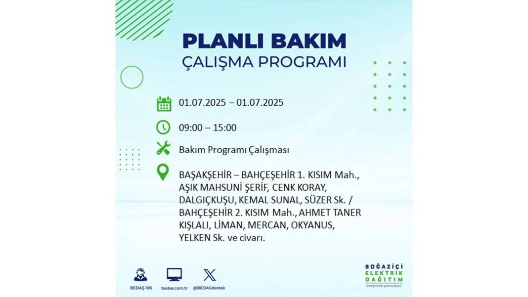 O İLÇELERDE ELEKTRİK OLMAYACAK: BEDAŞ 1 Temmuz Salı elektrik kesintisi yaşayacak ilçeleri sıraladı! 17