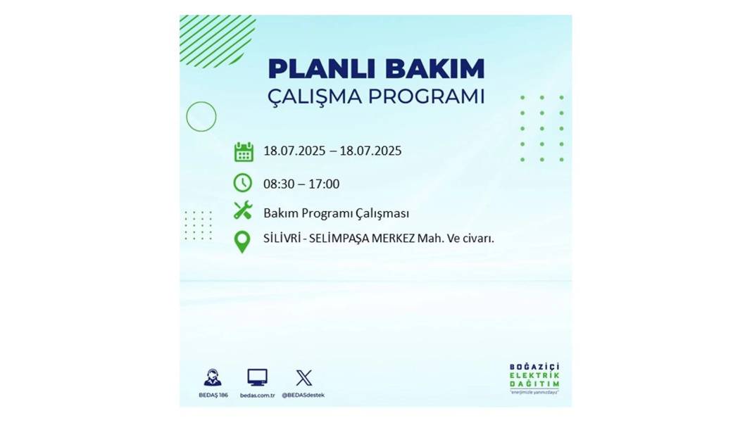 O İLÇELERDE UZUN SÜRE ELEKTRİK OLMAYACAK: BEDAŞ 18 Temmuz Cuma elektrik kesintisi yaşayacak ilçeleri duyurdu! 12