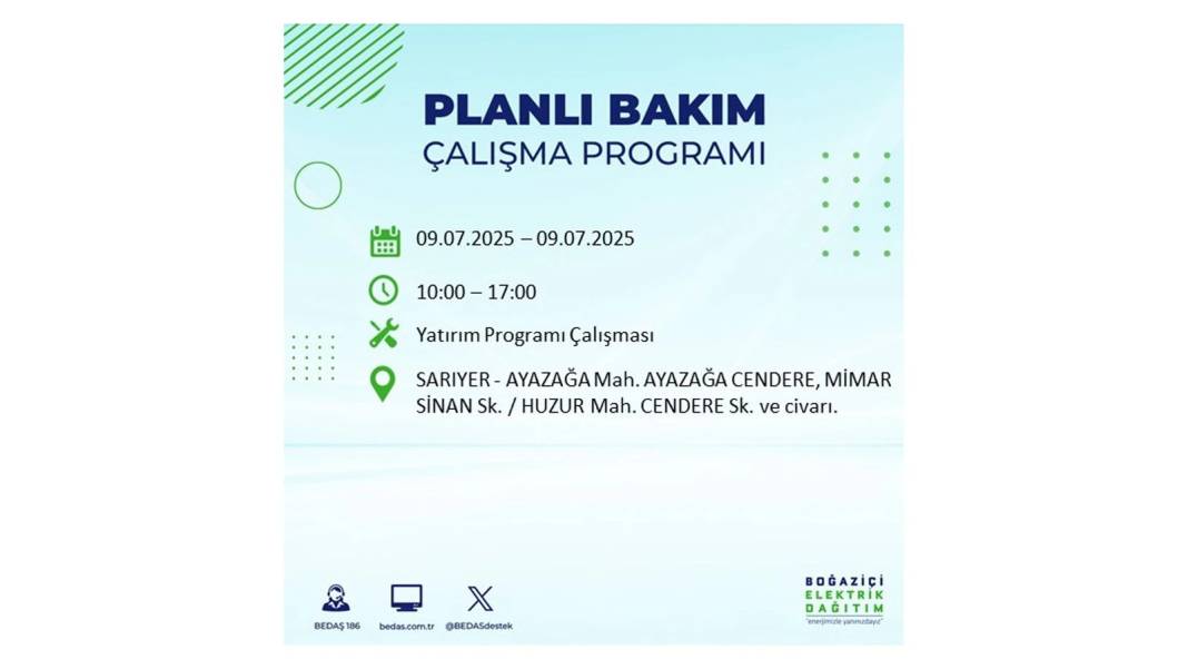 SAATLERCE ELEKTRİK OLMAYACAK: BEDAŞ 9 Temmuz Çarşamba elektrik kesintisi yaşayacak ilçeleri sıraladı! 21