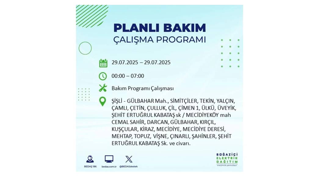 KARANLIĞA GÖMÜLECEKLER: BEDAŞ 29 Temmuz Salı günü elektrik kesintisi yaşayacak ilçeleri sıraladı. Elektrikler ne zaman gelecek? 2