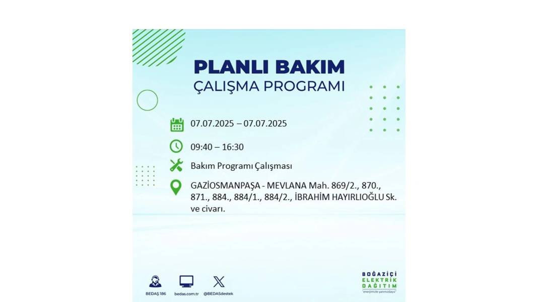 BÜYÜK ELEKTRİK KESİNTİSİ YAŞANACAK: BEDAŞ 7 Temmuz Pazartesi elektrik kesintisi yaşayacak ilçeleri sıraladı! 22