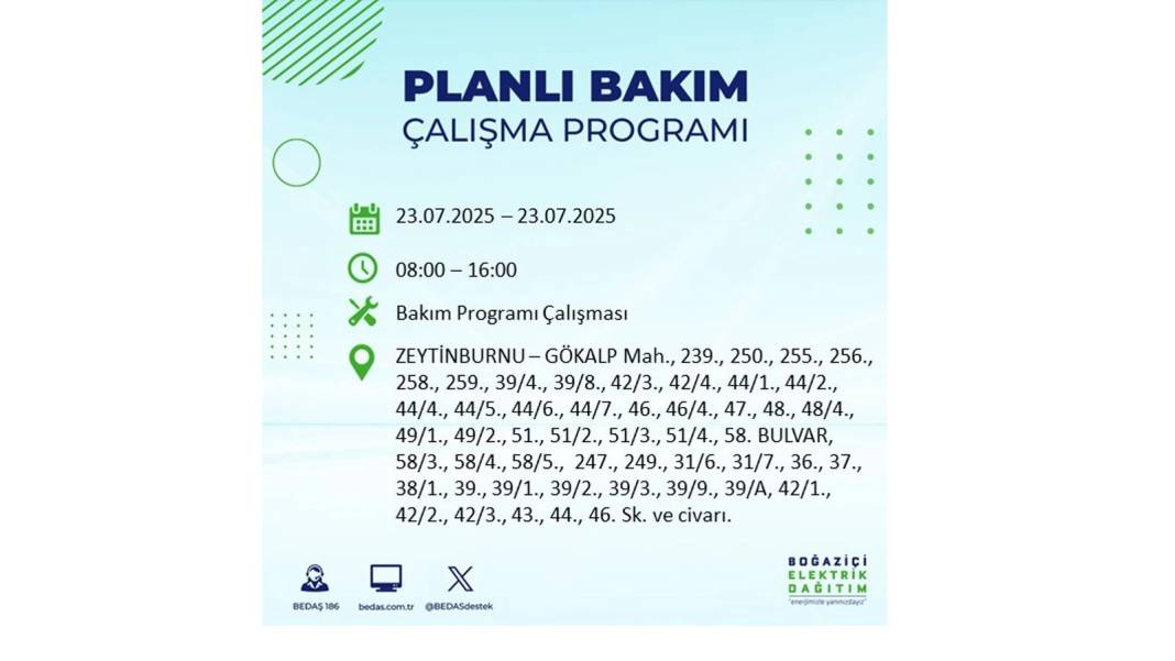 BÜYÜK ELEKTRİK KESİNTİSİ YAŞANACAK: BEDAŞ 23 Temmuz Çarşamba günü elektrik kesintisi yaşayacak ilçeleri sıraladı! 4