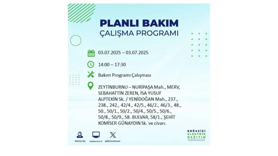 KARANLIĞA GÖMÜLECEKLER: 3 Temmuz Perşembe elektrik kesintisi yaşayacak ilçeler belli oldu. BEDAŞ o ilçeleri uyardı! 3