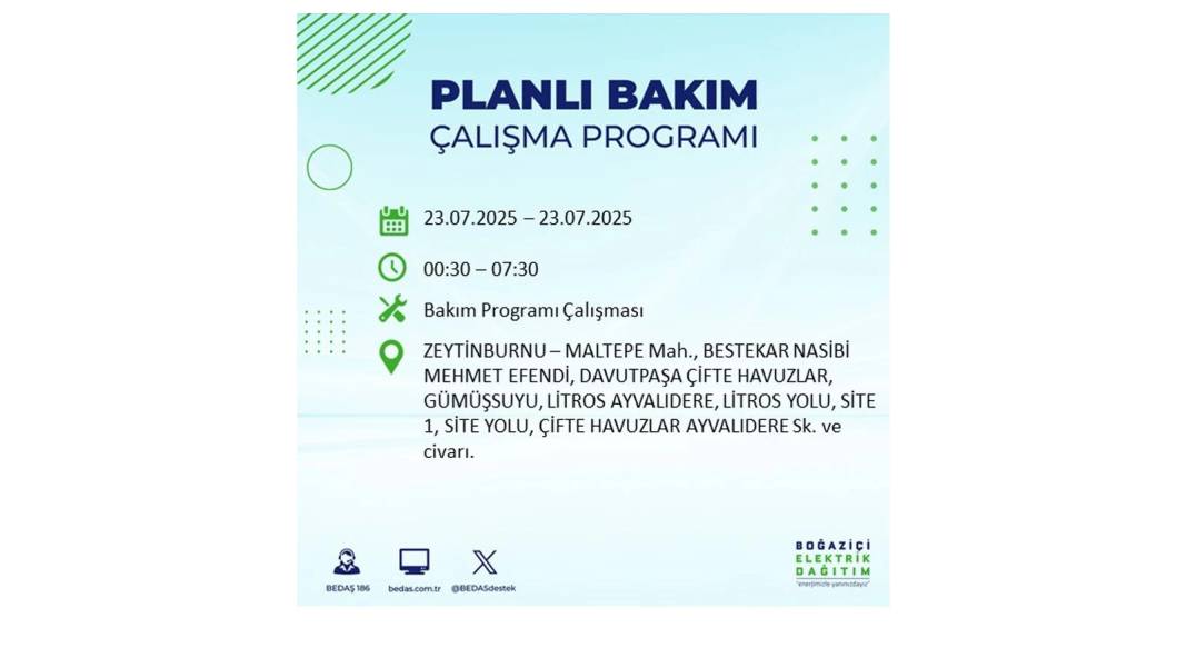 BÜYÜK ELEKTRİK KESİNTİSİ YAŞANACAK: BEDAŞ 23 Temmuz Çarşamba günü elektrik kesintisi yaşayacak ilçeleri sıraladı! 2