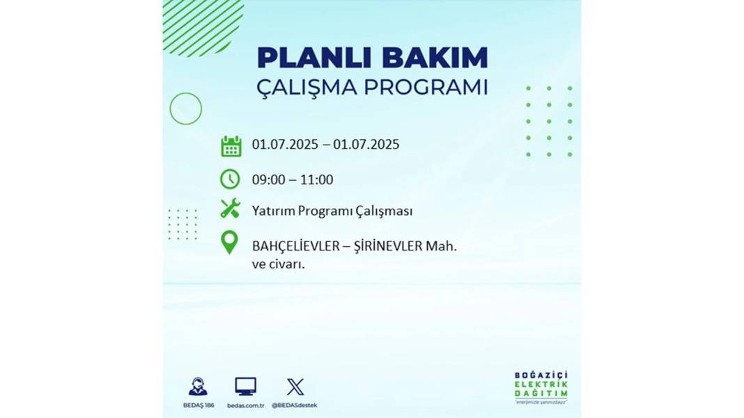 O İLÇELERDE ELEKTRİK OLMAYACAK: BEDAŞ 1 Temmuz Salı elektrik kesintisi yaşayacak ilçeleri sıraladı! 16