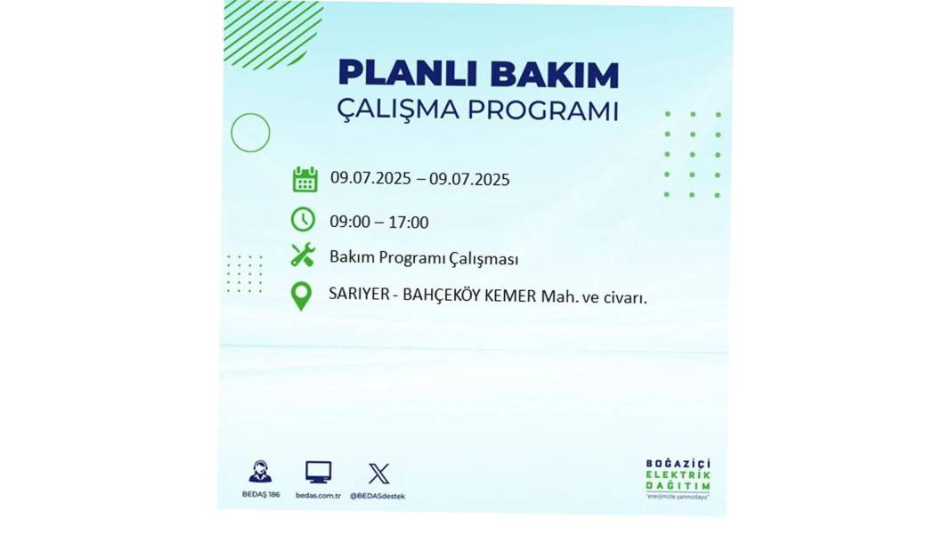 SAATLERCE ELEKTRİK OLMAYACAK: BEDAŞ 9 Temmuz Çarşamba elektrik kesintisi yaşayacak ilçeleri sıraladı! 22