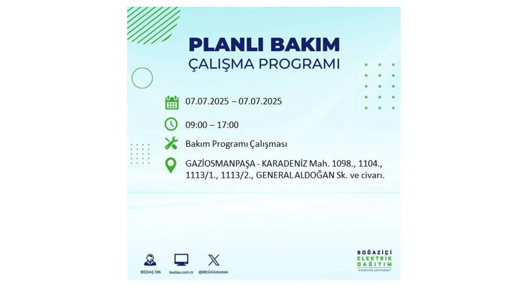 BÜYÜK ELEKTRİK KESİNTİSİ YAŞANACAK: BEDAŞ 7 Temmuz Pazartesi elektrik kesintisi yaşayacak ilçeleri sıraladı! 19