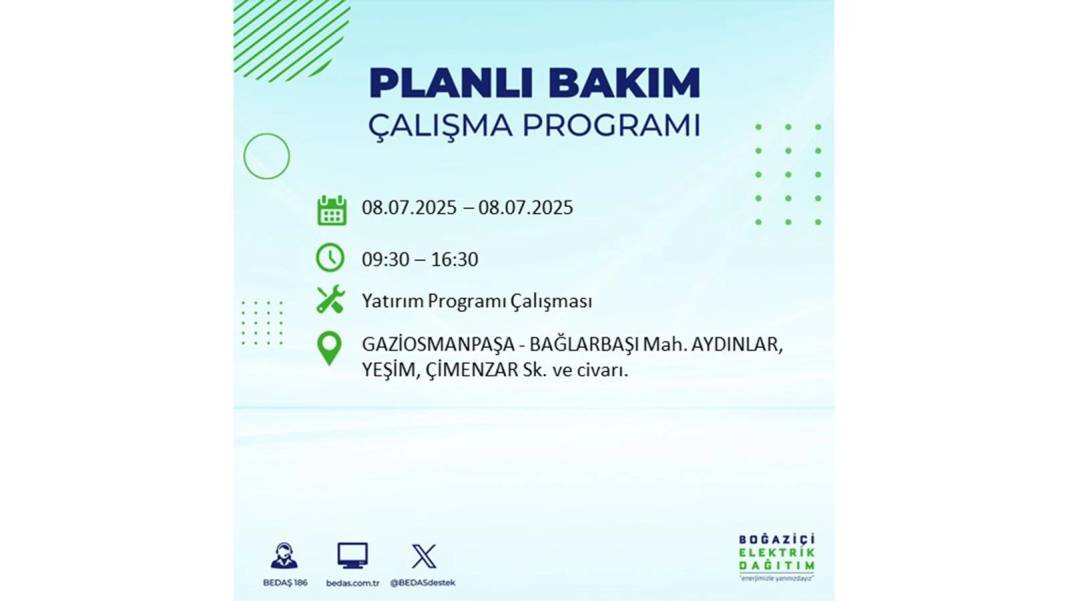 O İLÇELER KARANLIĞA GÖMÜLECEK: BEDAŞ 8 Temmuz Salı elektrik kesintisi yaşayacak ilçeleri sıraladı. Elektrikler ne zaman gelecek? 35