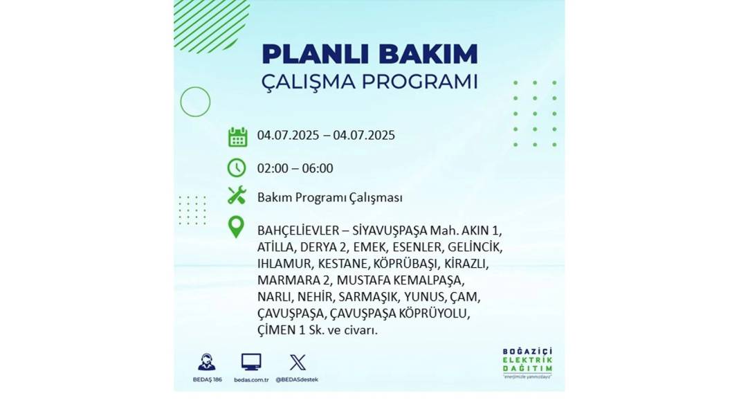 BÜYÜK KESİNTİ YAŞANACAK: BEDAŞ 4 Temmuz Cuma elektrik kesintisi yaşayacak ilçeleri sıraladı. Elektrikler ne zaman gelecek? 66
