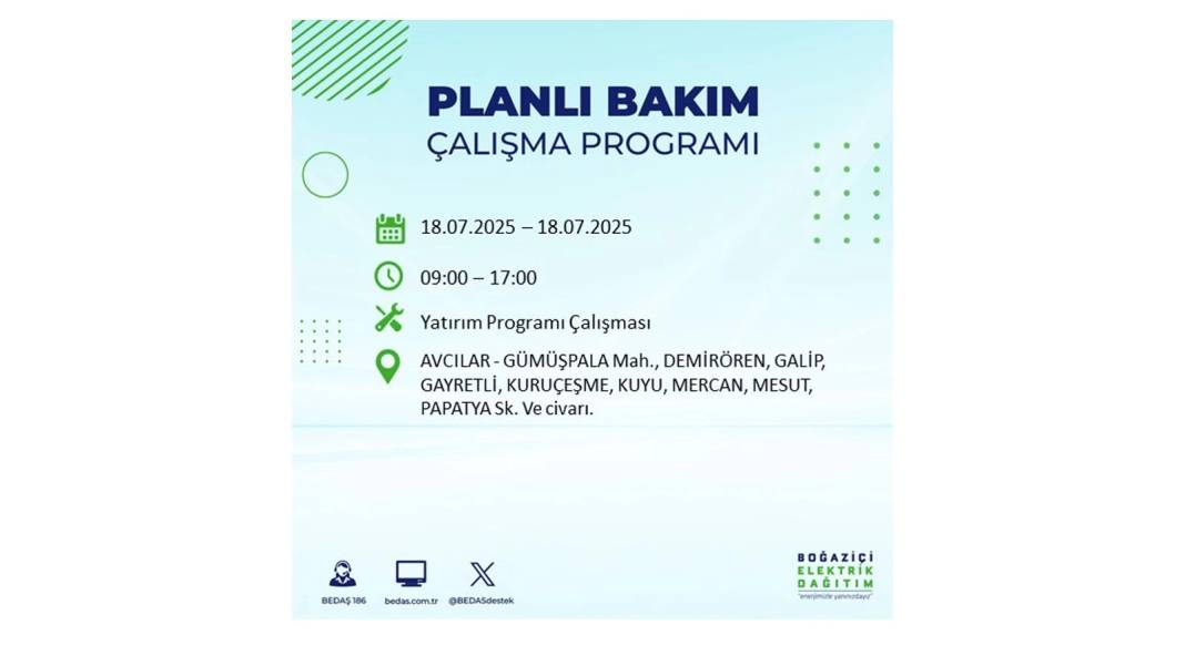 O İLÇELERDE UZUN SÜRE ELEKTRİK OLMAYACAK: BEDAŞ 18 Temmuz Cuma elektrik kesintisi yaşayacak ilçeleri duyurdu! 71