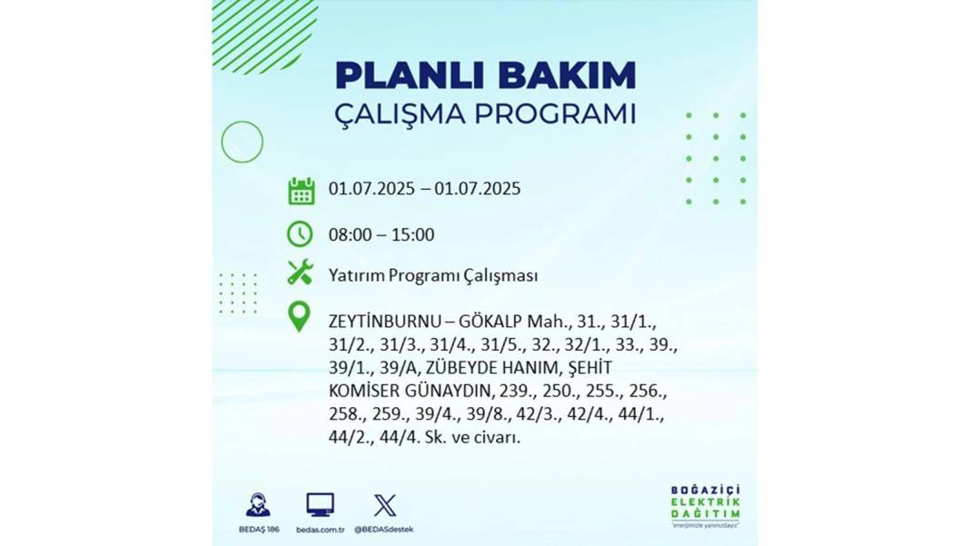 O İLÇELERDE ELEKTRİK OLMAYACAK: BEDAŞ 1 Temmuz Salı elektrik kesintisi yaşayacak ilçeleri sıraladı! 77