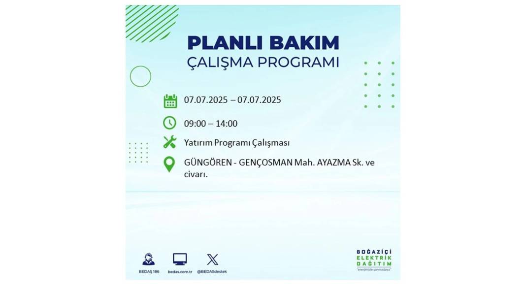 BÜYÜK ELEKTRİK KESİNTİSİ YAŞANACAK: BEDAŞ 7 Temmuz Pazartesi elektrik kesintisi yaşayacak ilçeleri sıraladı! 23