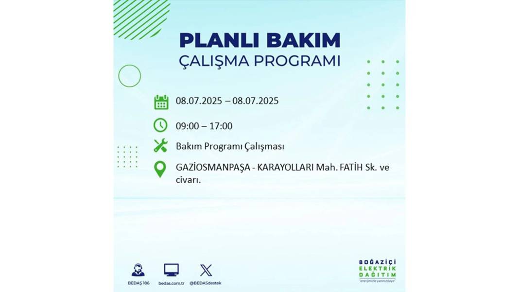 O İLÇELER KARANLIĞA GÖMÜLECEK: BEDAŞ 8 Temmuz Salı elektrik kesintisi yaşayacak ilçeleri sıraladı. Elektrikler ne zaman gelecek? 33