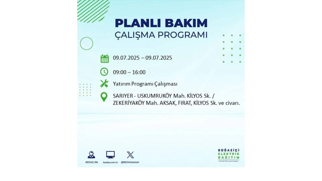 SAATLERCE ELEKTRİK OLMAYACAK: BEDAŞ 9 Temmuz Çarşamba elektrik kesintisi yaşayacak ilçeleri sıraladı! 18