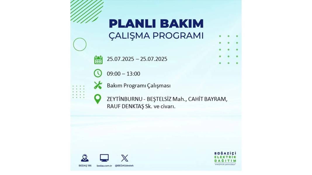 O İLÇELERDE ELEKTRİK OLMAYACAK: BEDAŞ 25 Temmuz Cuma elektrik kesintisi yaşayacak ilçeler belli oldu! 1