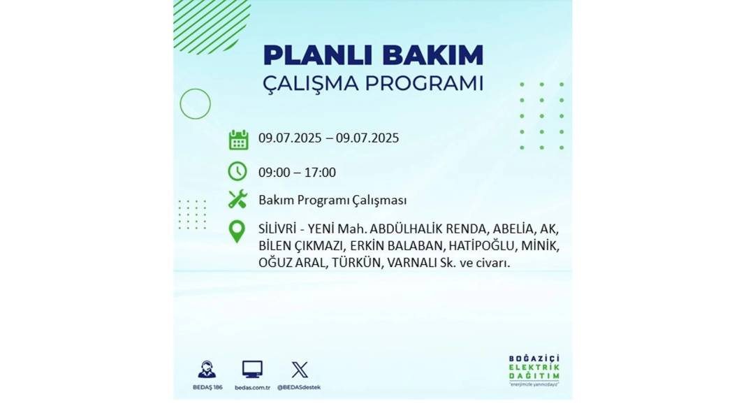 SAATLERCE ELEKTRİK OLMAYACAK: BEDAŞ 9 Temmuz Çarşamba elektrik kesintisi yaşayacak ilçeleri sıraladı! 16