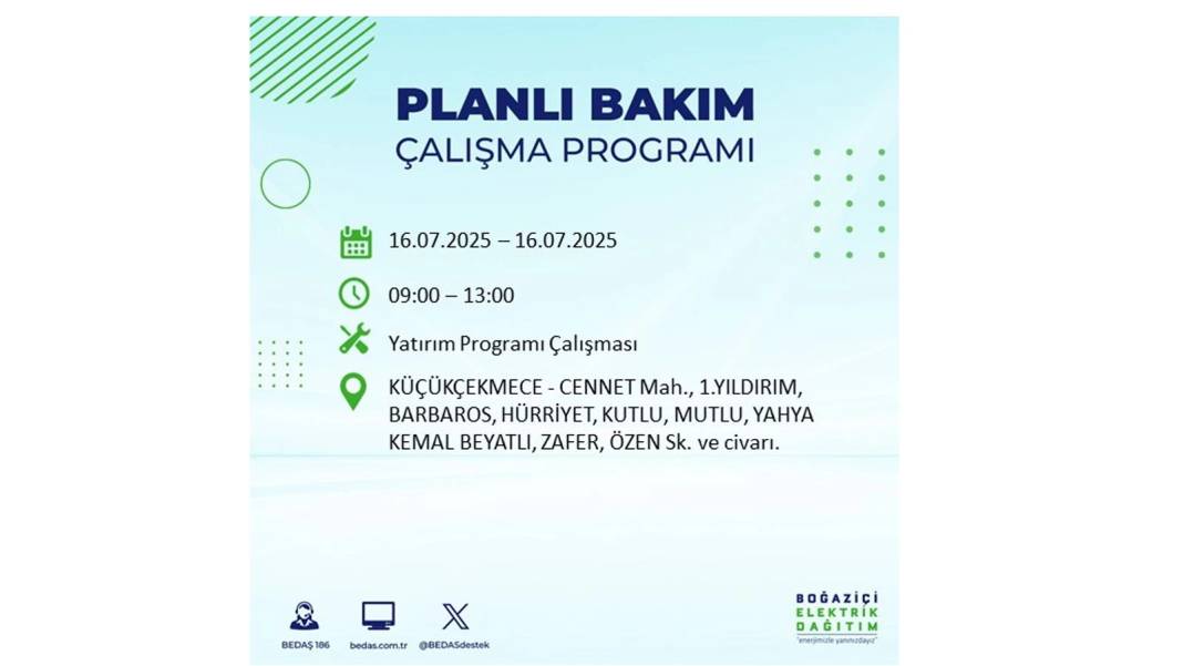 KARANLIĞA HAPSOLACAKLAR: 16 Temmuz Çarşamba İstanbul elektrik kesintisi. BEDAŞ o ilçeleri teker teker uyardı! 33
