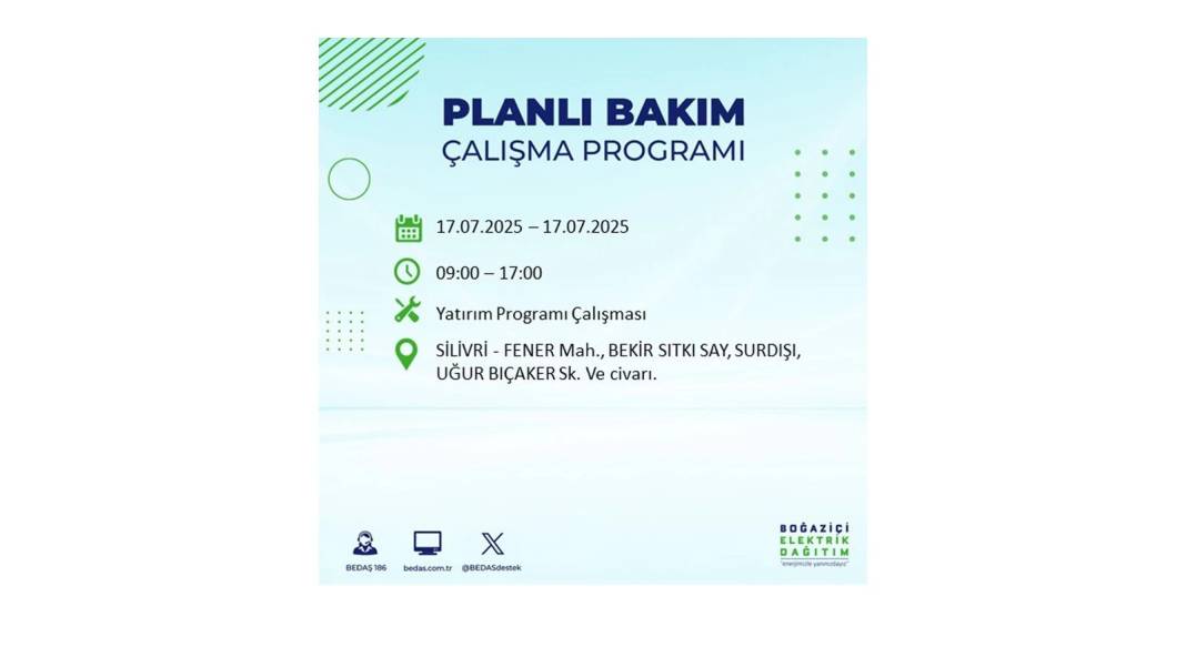 O İLÇELERDE ELEKTRİK OLMAYACAK: BEDAŞ 17 Temmuz Perşembe elektrik kesintisi yaşayacak ilçeleri sıraladı! 17