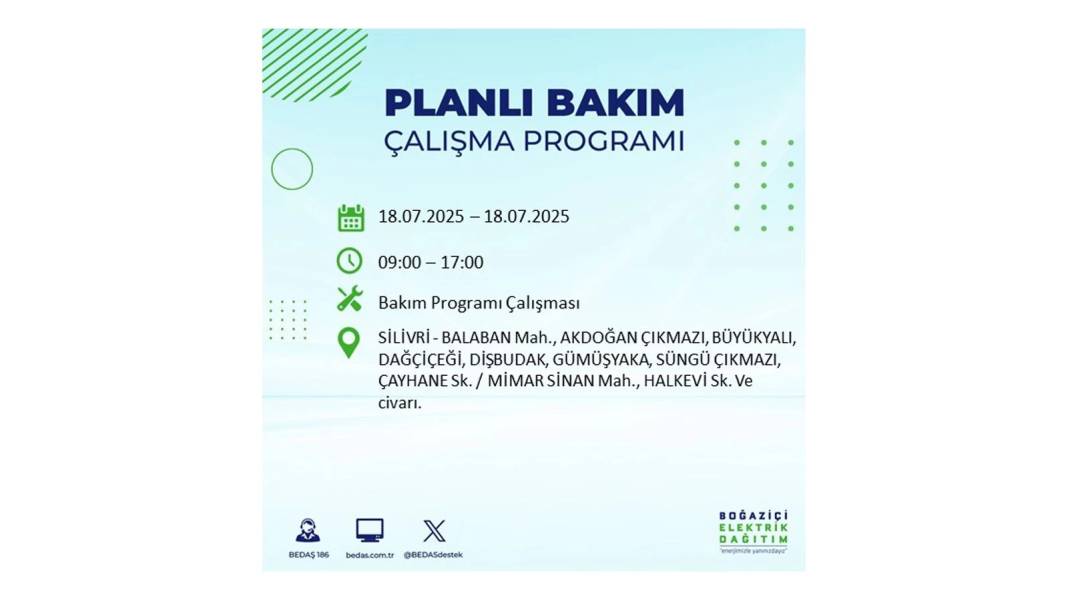 O İLÇELERDE UZUN SÜRE ELEKTRİK OLMAYACAK: BEDAŞ 18 Temmuz Cuma elektrik kesintisi yaşayacak ilçeleri duyurdu! 5