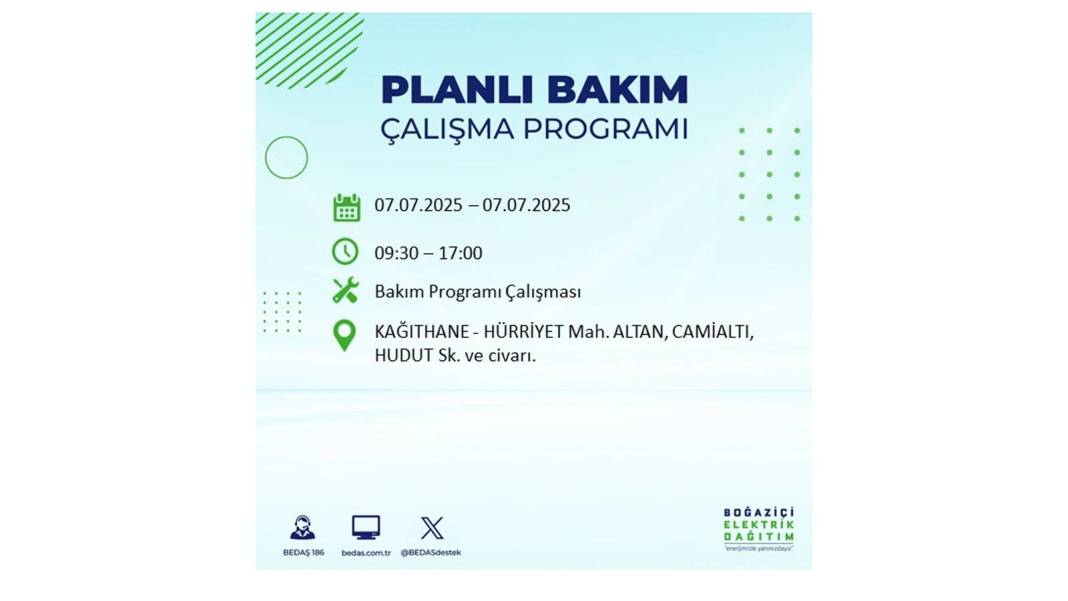 BÜYÜK ELEKTRİK KESİNTİSİ YAŞANACAK: BEDAŞ 7 Temmuz Pazartesi elektrik kesintisi yaşayacak ilçeleri sıraladı! 16