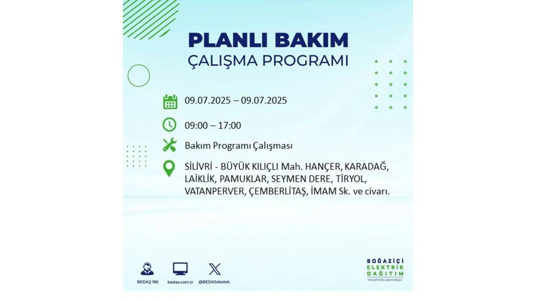 SAATLERCE ELEKTRİK OLMAYACAK: BEDAŞ 9 Temmuz Çarşamba elektrik kesintisi yaşayacak ilçeleri sıraladı! 12